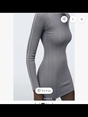 Ribbed Long-Sleeve Bodycon Dress in Gray